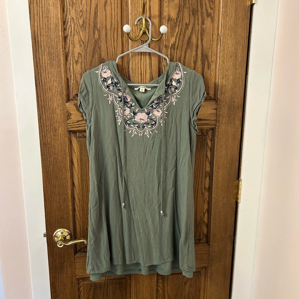 Miami Olive Floral Embroidered Dress Medium
